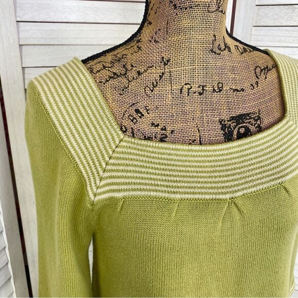 Banana Republic Factory Striped Square Neck Sweater Olive Green Small - Picture 5 of 11